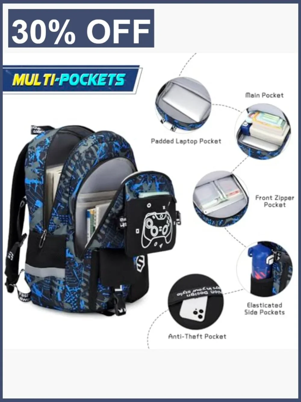 Kids School Backpack with Lunch Bag & Pencil Case, 15.6